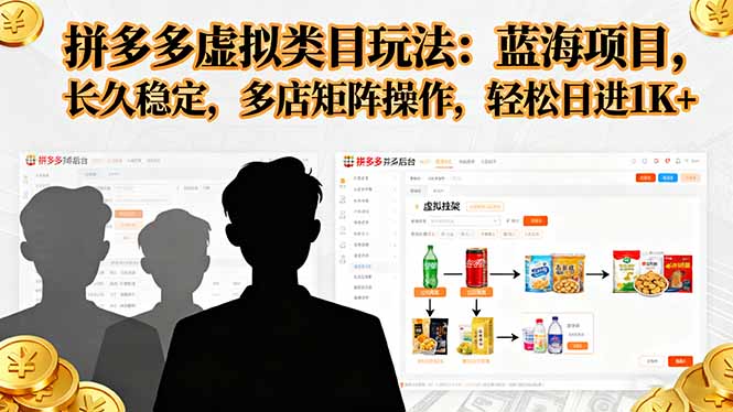 拼多多虚拟类目玩法，蓝海项目，长久稳定，多店矩阵操作，轻松日进1K+-庄子聊项目