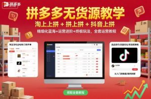 拼多多无货源教学,淘上拼+拼上拼+抖上拼,精细化蓝海+运营进阶+终极玩法,全套运营教程-庄子聊项目