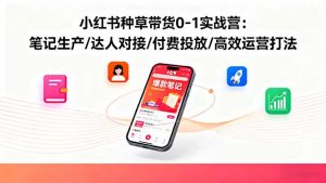 小红书种草带货0-1实战营:笔记生产/达人对接/付费投放/高效运营打法-庄子聊项目