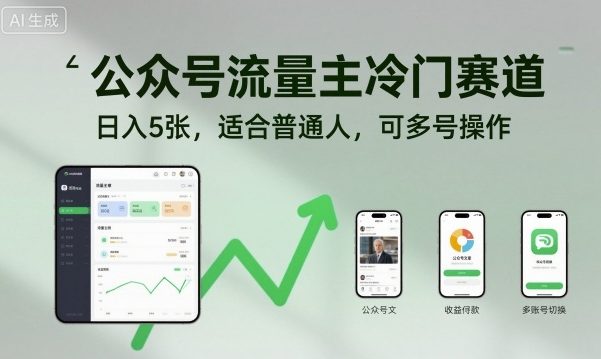 公众号流量主冷门赛道，日入5张，适合普通人，可多号操作-庄子聊项目
