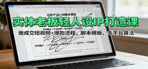实体老板轻人设IP打造课:做成交短视频+爆款流程,脚本模板,多平台算法-庄子聊项目