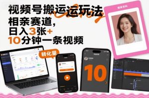 视频号搬运玩法,相亲赛道,日入3张+,10分钟一条视频-庄子聊项目