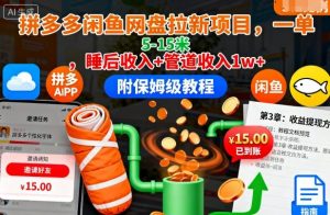 拼多多闲鱼网盘拉新项目,一单5-15米,睡后收入+管道收入1w+(附保姆级教程)-庄子聊项目
