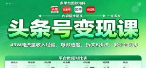 头条号变现课:43W纯流量收入经验,爆款选题,拆文6步法,多平台同步-庄子聊项目