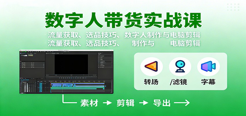 数字人变现实战课：流量获取、选品技巧、数字人制作与电脑剪辑-庄子聊项目