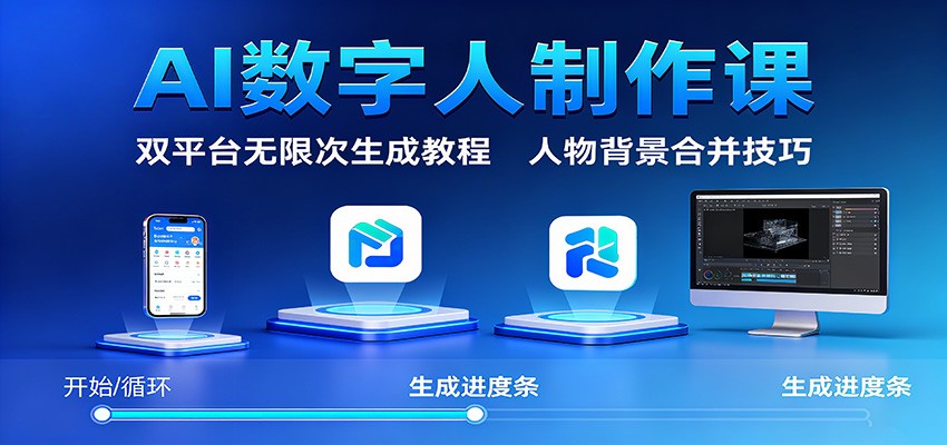 AI数字人制作课：双平台无限次生成教程，人物背景合并技巧-庄子聊项目