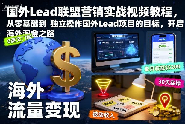 国外Lead联盟营销实战视频教程，从零基础到独立操作国外Lead项目的目标，开启海外淘金之路-庄子聊项目