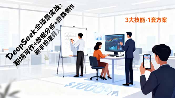 DeepSeek全场景实战：职场写作+数据分析+自媒体创作，新手快速月入过万-庄子聊项目