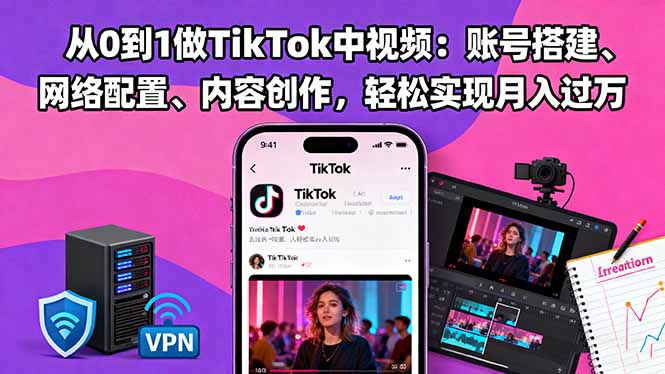 从0到1做TikTok中视频：账号搭建、网络配置、内容创作，轻松实现月入过万-庄子聊项目