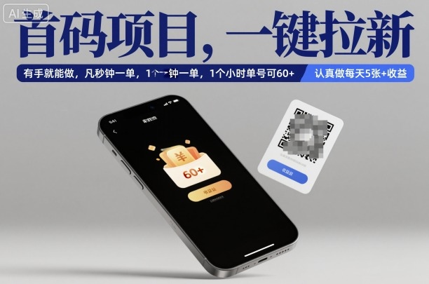 首码项目，一键拉新，有手就能做，几秒钟一单，1个小时单号可60+，认真做每天5张+收益【揭秘】-庄子聊项目