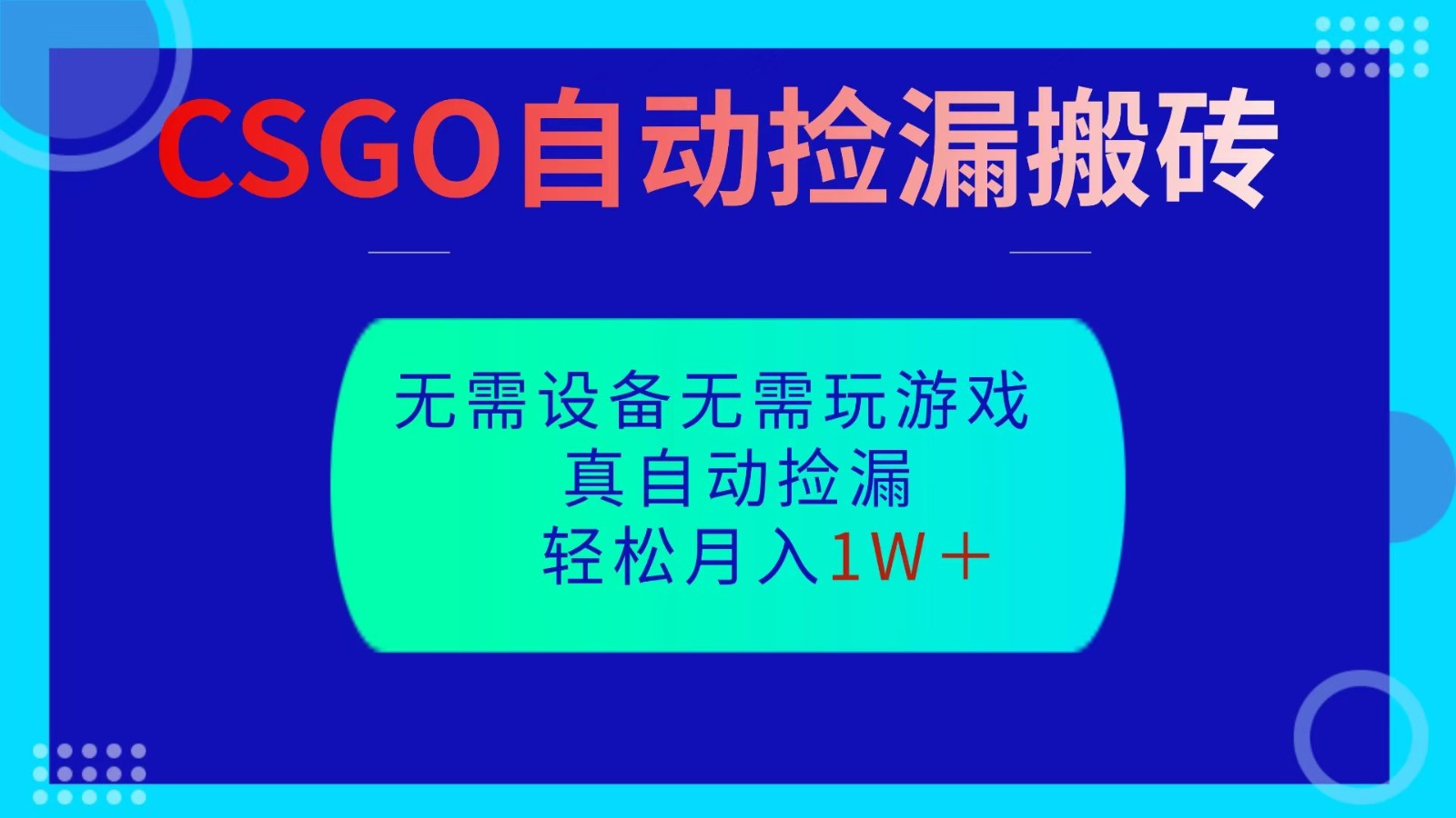 CSGO自动捡漏搬砖，当天操作当天见结果，无需了解游戏，包教包会包落地-庄子聊项目