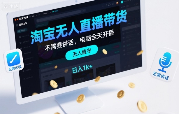 淘宝无人直播带货，不需要出镜，不需要讲话，电脑全天开播，轻松上手，日入1k+【揭秘】-庄子聊项目