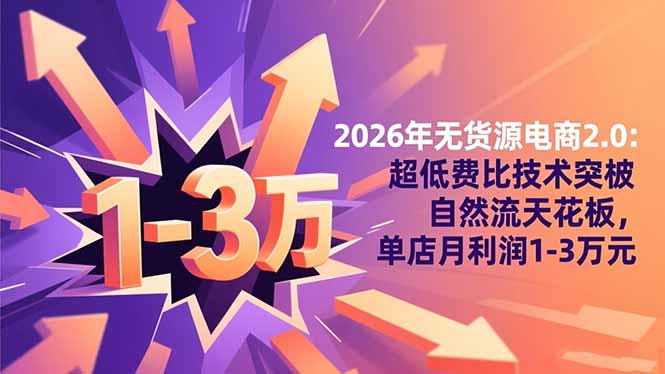 2026年无货源电商2.0：超低费比技术突破自然流天花板，单店月利润1-3万元-庄子聊项目