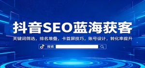 抖音SEO蓝海获客:关键词筛选,排名堆叠,卡首屏技巧,账号设计,转化率提升-庄子聊项目