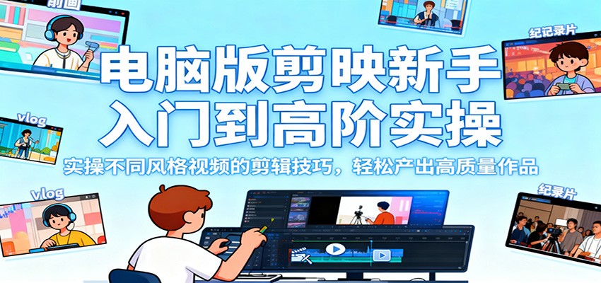 电脑版剪映新手入门到高阶实操，实操不同风格视频的剪辑技巧，轻松产出高质量作品-庄子聊项目