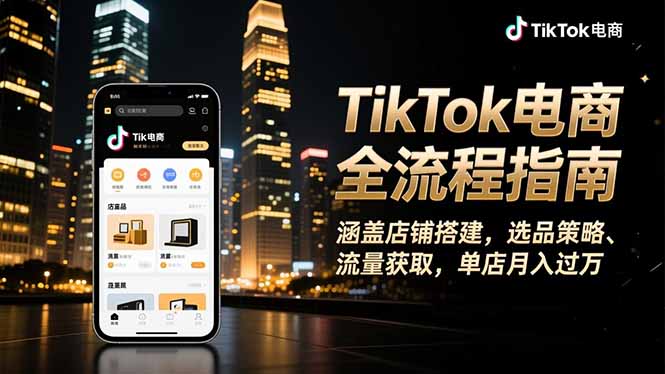 TikTok电商全流程指南，涵盖店铺搭建、选品策略、流量获取，单店月入过万-庄子聊项目