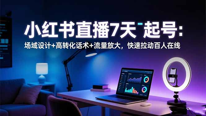 小红书直播7天起号：场域设计+高转化话术+流量放大，快速拉动百人在线-庄子聊项目