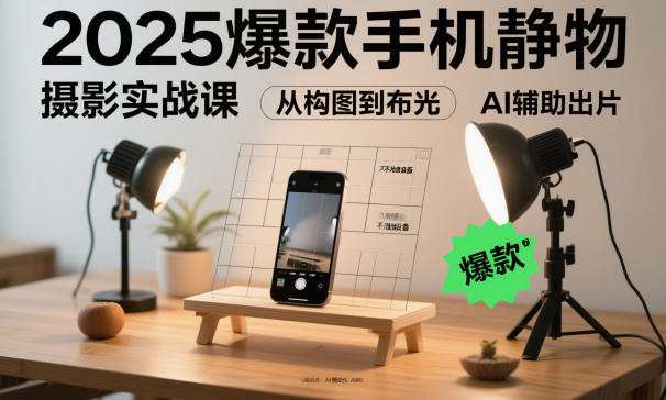 2025爆款手机静物摄影实战课，从构图到布光，不用贵设备，AI辅助出片-庄子聊项目
