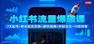 小红书流量爆破课:7天起号+聚光投流实操+避坑指南+对标定位+10倍获客-庄子聊项目