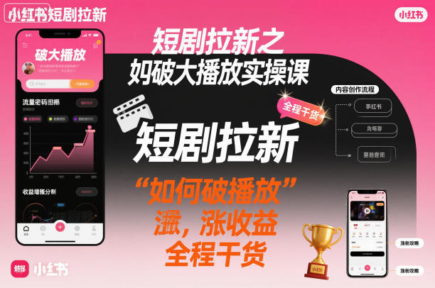 短剧拉新之小红书如何破大播放实操课，如何破播放，涨收益，全程干货-庄子聊项目