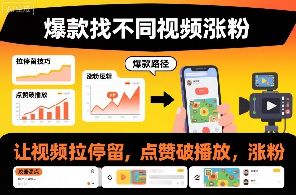 爆款找不同视频涨粉，让视频拉停留，实现点赞，破播放，涨粉-庄子聊项目