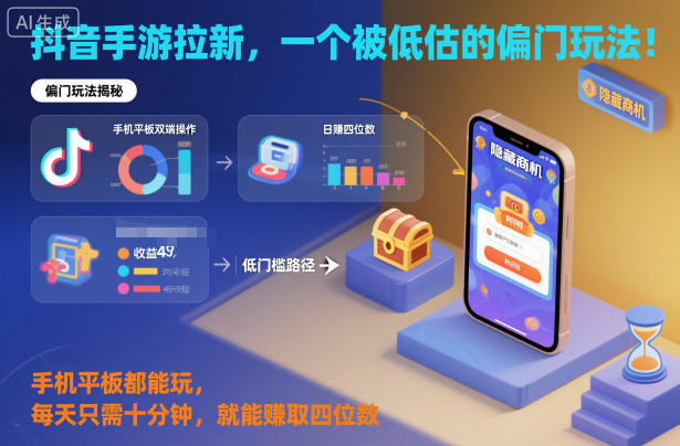 抖音手游拉新，一个被低估的偏门玩法！手机平板都能玩，每天只需十分钟，就能賺取四位数【揭秘】-庄子聊项目