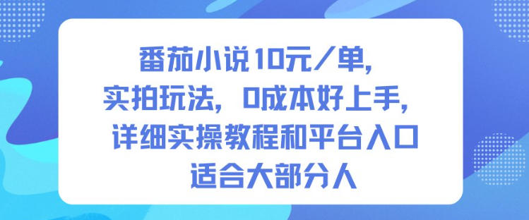 番茄小说10米每单，实拍玩法，0成本好上手，详细实操教程和平台入口适合大部分人-庄子聊项目