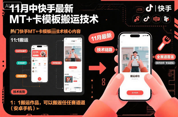 11月中快手最新MT+卡模板搬运技术，1：1搬运作品，可以搬运任何赛道(安卓手机)-庄子聊项目