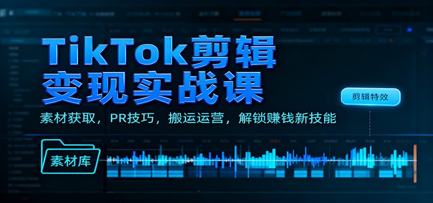 TikTok剪辑变现实战课：素材获取，PR技巧，搬运运营，解锁赚钱新技能-庄子聊项目