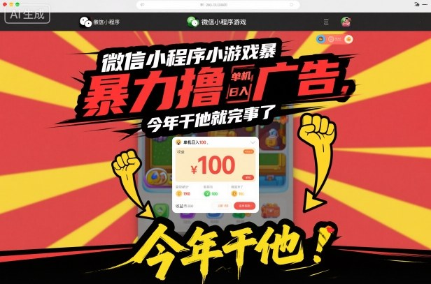 微信小程序小游戏暴力撸广告，单机日入100，今年干他就完事了-庄子聊项目