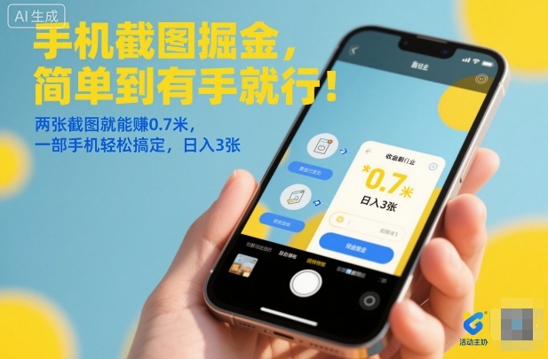 手机截图掘金，简单到有手就行！两张截图就能賺0.7米，一部手机轻松搞定，日入3张【揭秘】-庄子聊项目