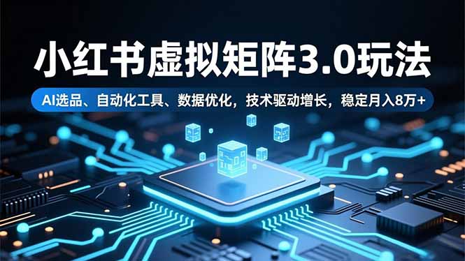 小红书虚拟矩阵3.0玩法，AI选品、自动化工具、数据优化，技术驱动增长，稳定月入8万+-庄子聊项目