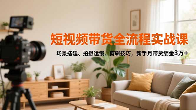 短视频带货全流程实战课，场景搭建、拍摄运镜、剪辑技巧，新手月带货佣金3万+-庄子聊项目