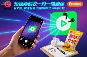 短视频创收一对一陪跑课，含文案+快速起号+短视频带货+种草计划-庄子聊项目