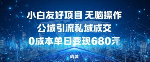 小白友好项目，无脑操作，公域引流私域成交，0成本单日变现680米-庄子聊项目