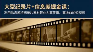 大型纪录片+信息差掘金课：利用信息差将纪录片素材转化为高传播、高收益的短视频-庄子聊项目