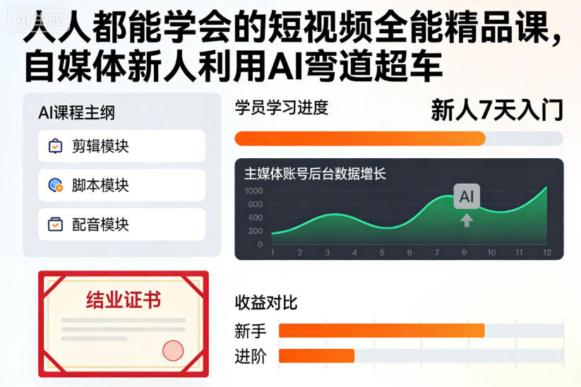 人人都能学会的短视频全能精品课，自媒体新人利用AI弯道超车-庄子聊项目