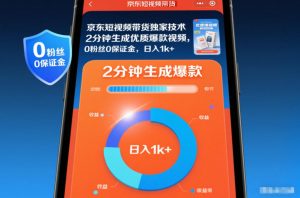 京东短视频带货独家技术，2分钟生成一条优质爆款视频，0粉丝0保证金，日入1k+【揭秘】-庄子聊项目