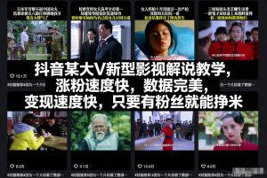 抖音某大V新型影视解说教学，涨粉速度快，数据完美，变现速度快，只要有粉丝就能挣米-庄子聊项目