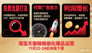 淘宝天猫精细化爆品运营11月22-24杭州线下课，免费流量打法+付费广告放大+利润增长(音频+文档)-庄子聊项目