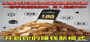 全程托管今日头条，一部手机就可以开干，最高躺赚1W+-庄子聊项目