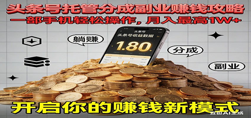 全程托管今日头条，一部手机就可以开干，最高躺赚1W+-庄子聊项目