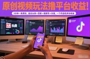 原创视频玩法撸平台收益，3分钟一条原创，适合头条+百家+视频号+抖音，一个作品吃多份收益-庄子聊项目