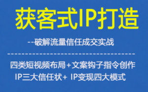 获客型IP打造，破解流量信任成，四类短视频布局+文案钩子指令创作IP三大信任状+IP变现四大模式-庄子聊项目