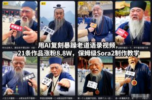 用AI复刻暴躁老道语录视频，21条作品涨粉8.8W，保姆级Sora2制作教学-庄子聊项目