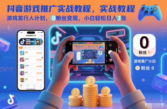 抖音游戏推广实战教程，游戏发行人计划，0粉丝变现，小白轻松日入3张-庄子聊项目