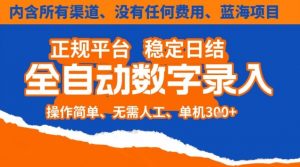 全自动数字录入，单机日入3张+，内含所有渠道全程免费零成本，操作简单可矩阵开干【揭秘】-庄子聊项目
