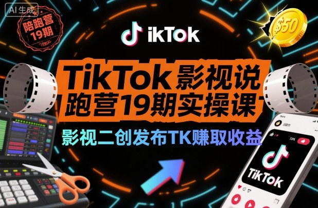 TikTok影视解说陪跑营19期实操课，影视二创发布TK賺取收益，万播收益50美金(更新)-庄子聊项目