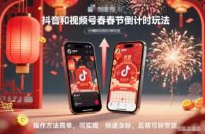 抖音和视频号，春节倒计时玩法，操作方法简单，可实现快速涨粉，后期可转带货-庄子聊项目