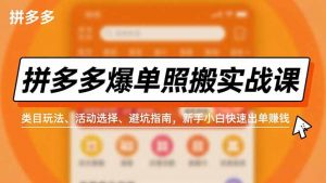 拼多多爆单照搬实战课，类目玩法、活动选择、避坑指南，新手小白快速出单赚钱-庄子聊项目